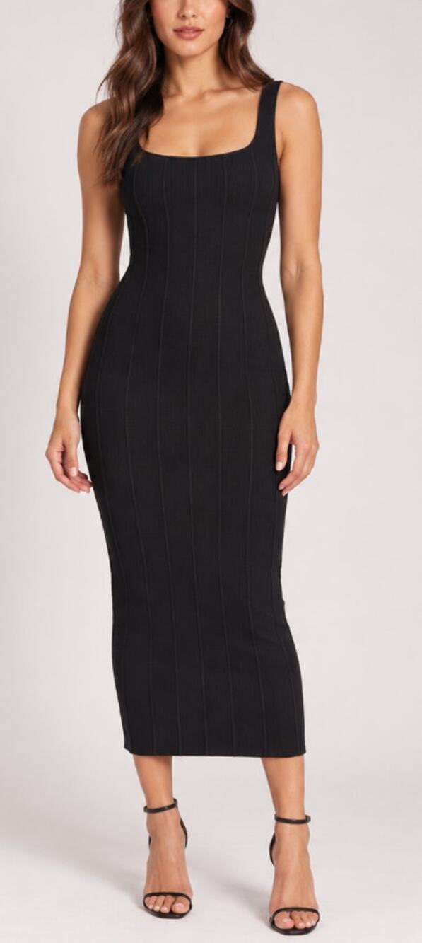 NWT Missguided Black Ribbed Knit Bodycon Midi Dress Tank Square Neck Size 6